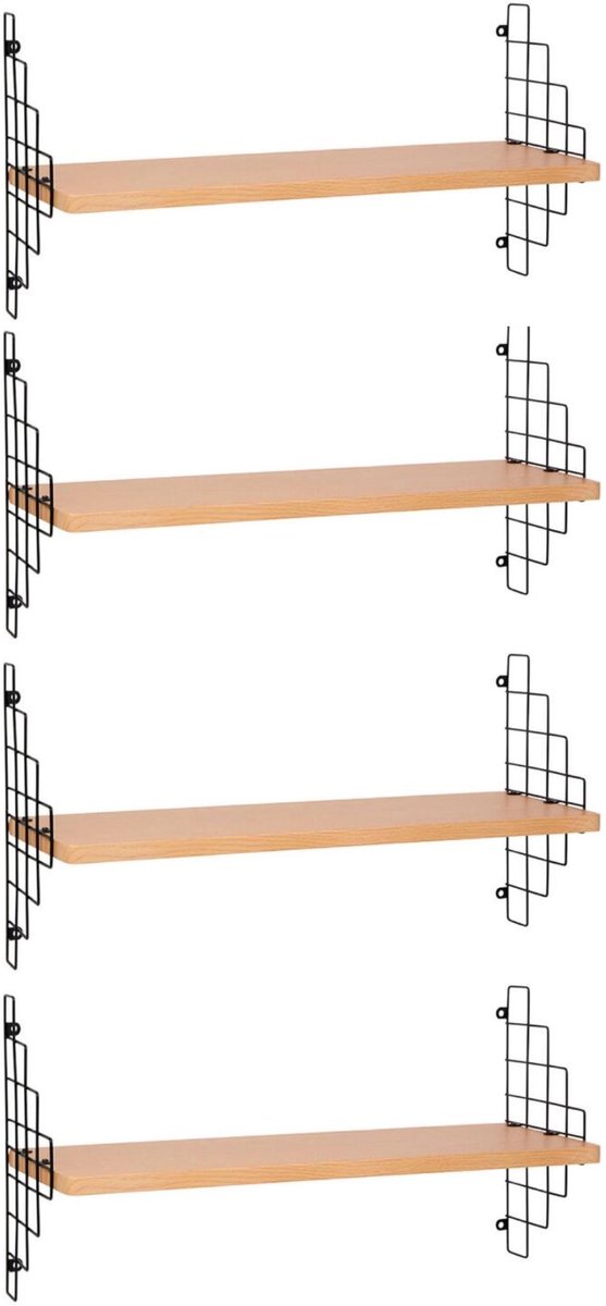 Ostaria Wandplank Carole - 4x - bruin/zwart - MDF/metaal - 50 cm - muurplank - hangplank