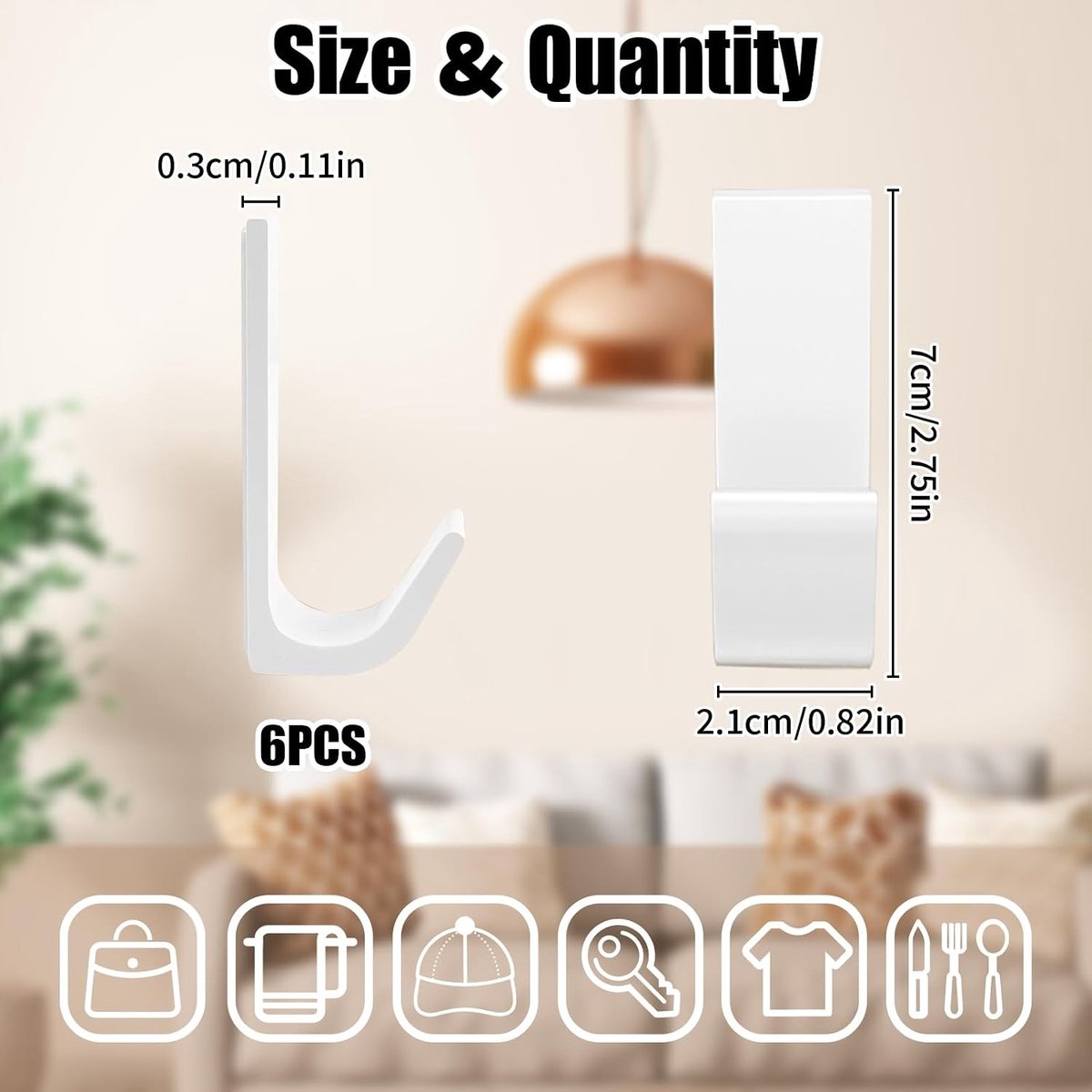 Extra Sterke Wandhaken - Wit - 16 x 31 x 63 mm - Zelfklevende Metalen Haken - Voor Badkamer en Keuken