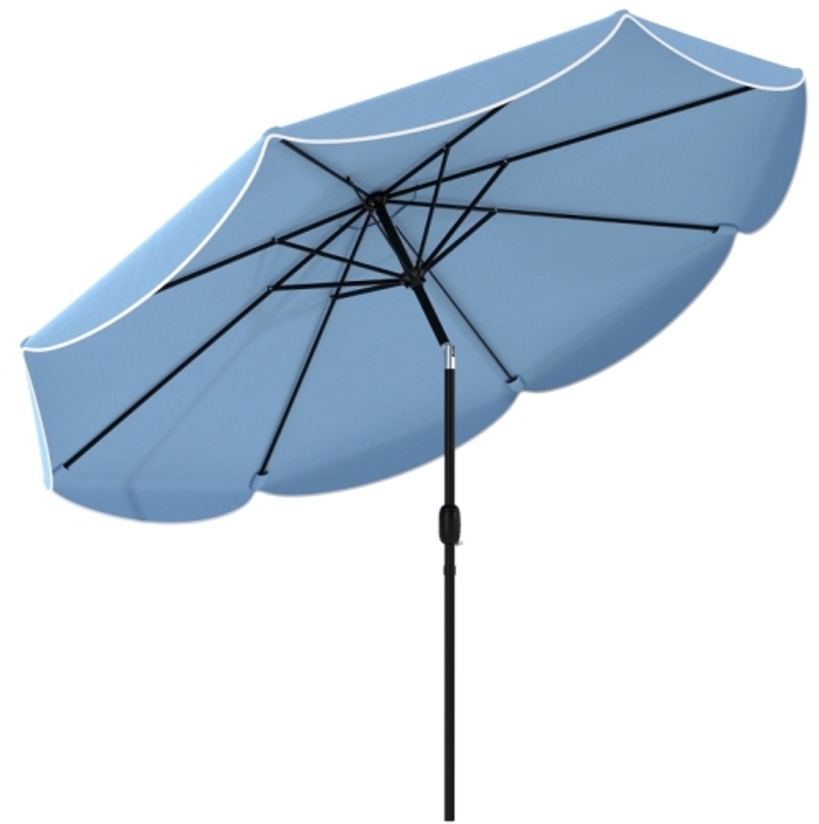 Sonnenschirm rund Balkonschirm Strandschirm mit 3-facher Neigung Kurbel 8 Streben Ø265 x 235H cm Himmelblau