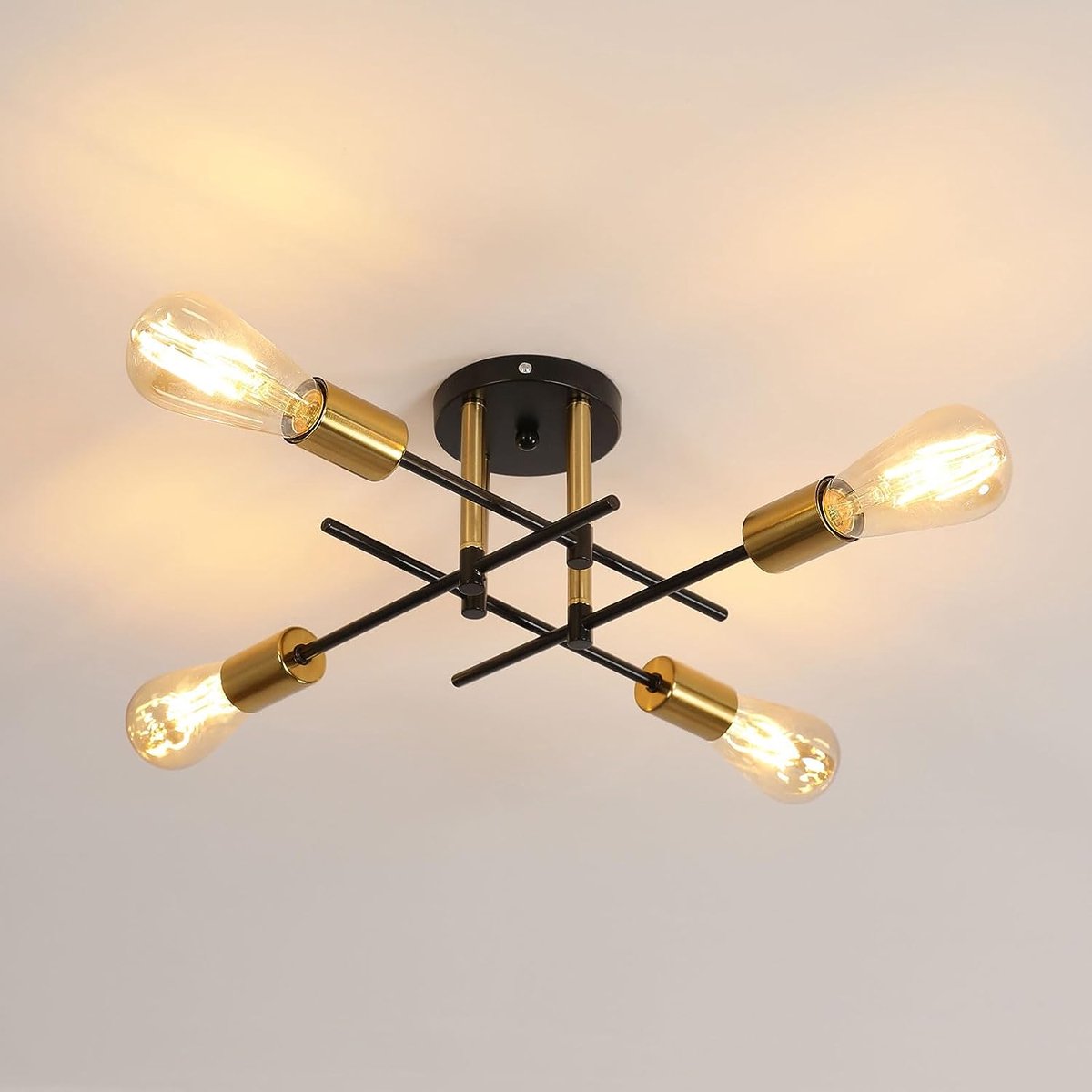 Riserva Plafondlamp Zwart Goud - 4-Lichts - E27 - Max. 60W per Lichtpunt - Industriële Vintage Plafondlamp