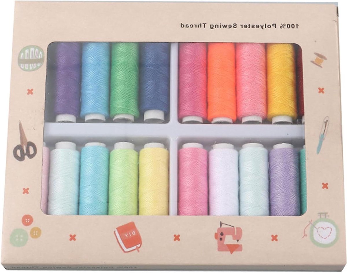 Naaigaren Set - Katoenen Draad - Kleding Repareren - 20 Levendige Kleuren - 185 x 154 cm - Diverse Kleuren