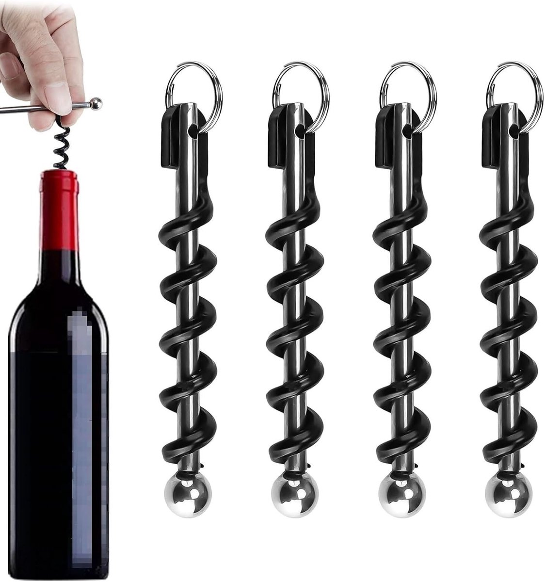 Kurkentrekker Sleutelhanger - Zwart - Compact en Draagbaar - Roestvrij Staal - Voor Picknicks en Feestjes