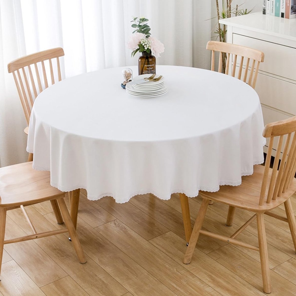 Rond Tafelkleed - Wit - Diameter 180 cm - Katoen-Linnen Mix - Geschikt voor Eettafels en Koffietafels