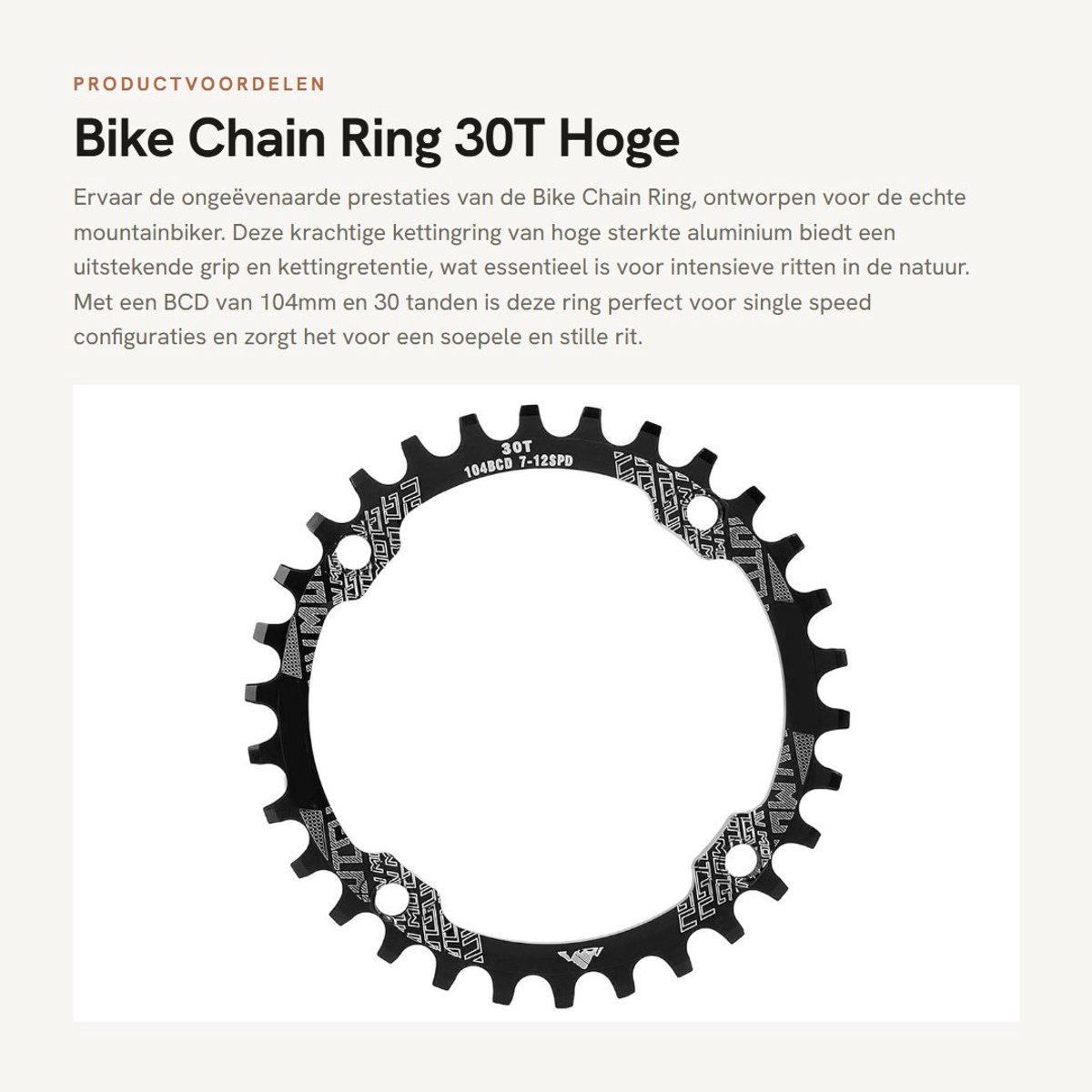 Dailygoods- Kettingblad 30T - Aluminium - Single Speed - 104mm BCD - Hoge Sterkte - Verhoogde Grijpkracht - Fietsblad