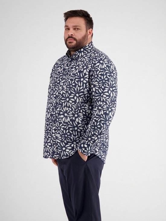 LERROS Overhemd met lange mouwen en bloemenprint in grote maten , Maat: 6XL , Kleur: CLASSIC NAVY , 55% linnen, 45% katoen