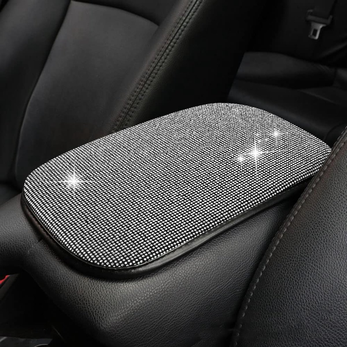 Dailygoods- Armsteunhoes Zwarte Leren/Rhinestone - Beschermhoes - Interieurdecoratie - Cadeau voor Kerst/Valentijn - 31 x 21,5 cm - Luxe uitstraling - Console Cover