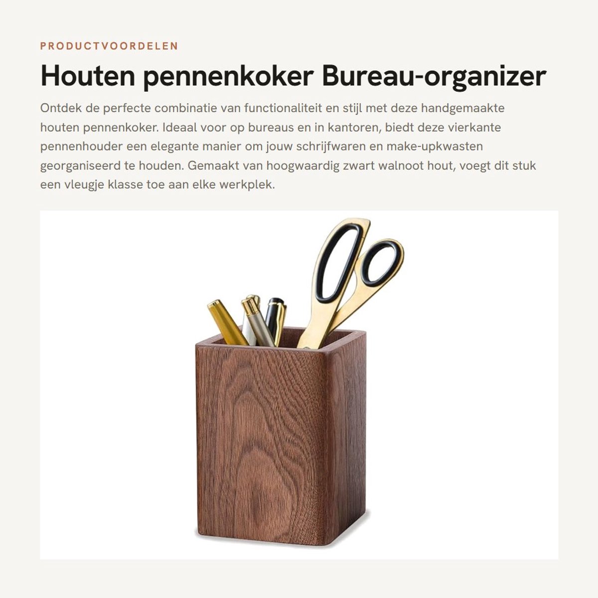 Dailygoods- Pennenkoker Handgemaakt - Bureau Organizer - Vierkante Pennenhouder - Zwart Walnoot Hout - 11x8x8cm - Uniek Ontwerp