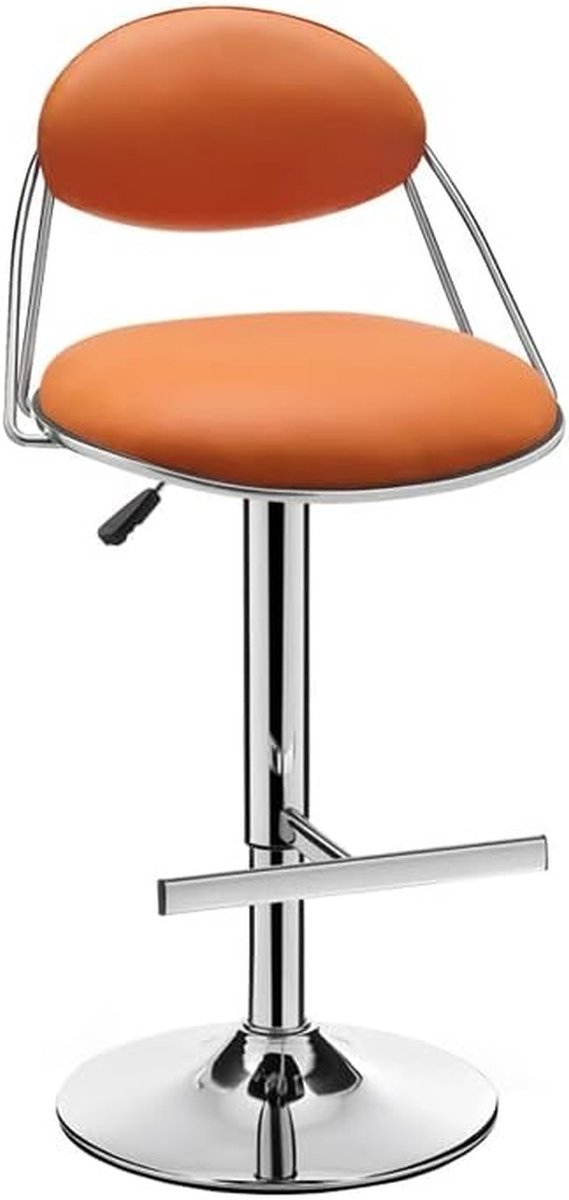 Bureaustoel Kruk - Leren Rugleuning - Comfortabel Zitten - 360 Graden Draaibaar - 65-85 cm - Oranje