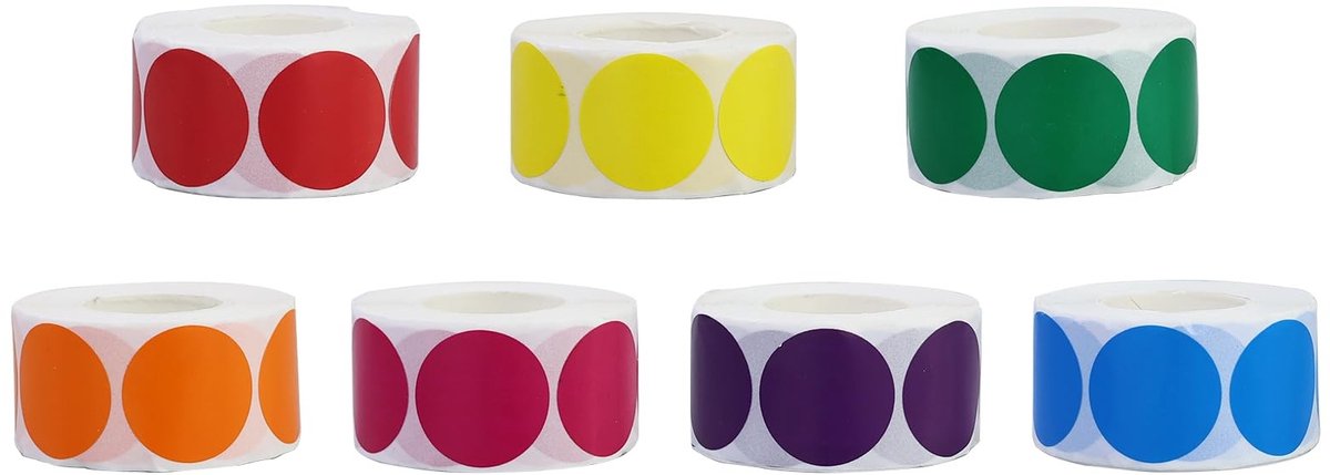 Dailygoods- Plakstippen - 7 Rollen - Zelfklevende Puntstickers - Kleurrijke Markeringspunten - Ronde Coderingsstickers - Goede Kleefkracht - Veelkleurig