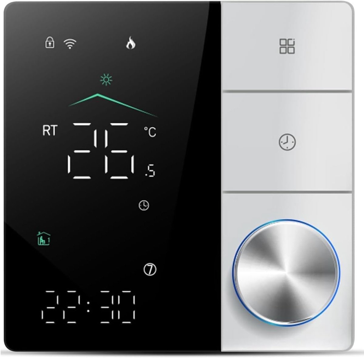 Intelligente thermostaat - Wifi thermostaat - Vloerverwarming regelen - AI Smart Learning - 88 x 88 mm - Wit en zwart