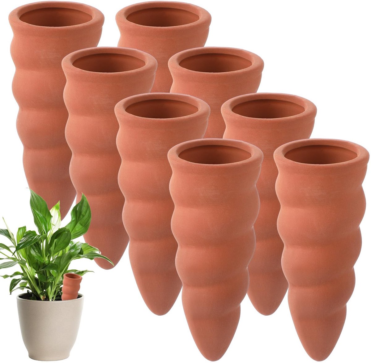 Dailygoods - Geiserailie Tonkegels, irrigatieballen, terracotta, irrigatieballen, planten, giethulp, irrigatieballen, kleiirrigatie voor kamerplanten, keramiek, waterdispenser voor planten, vakantie, 8 stuks