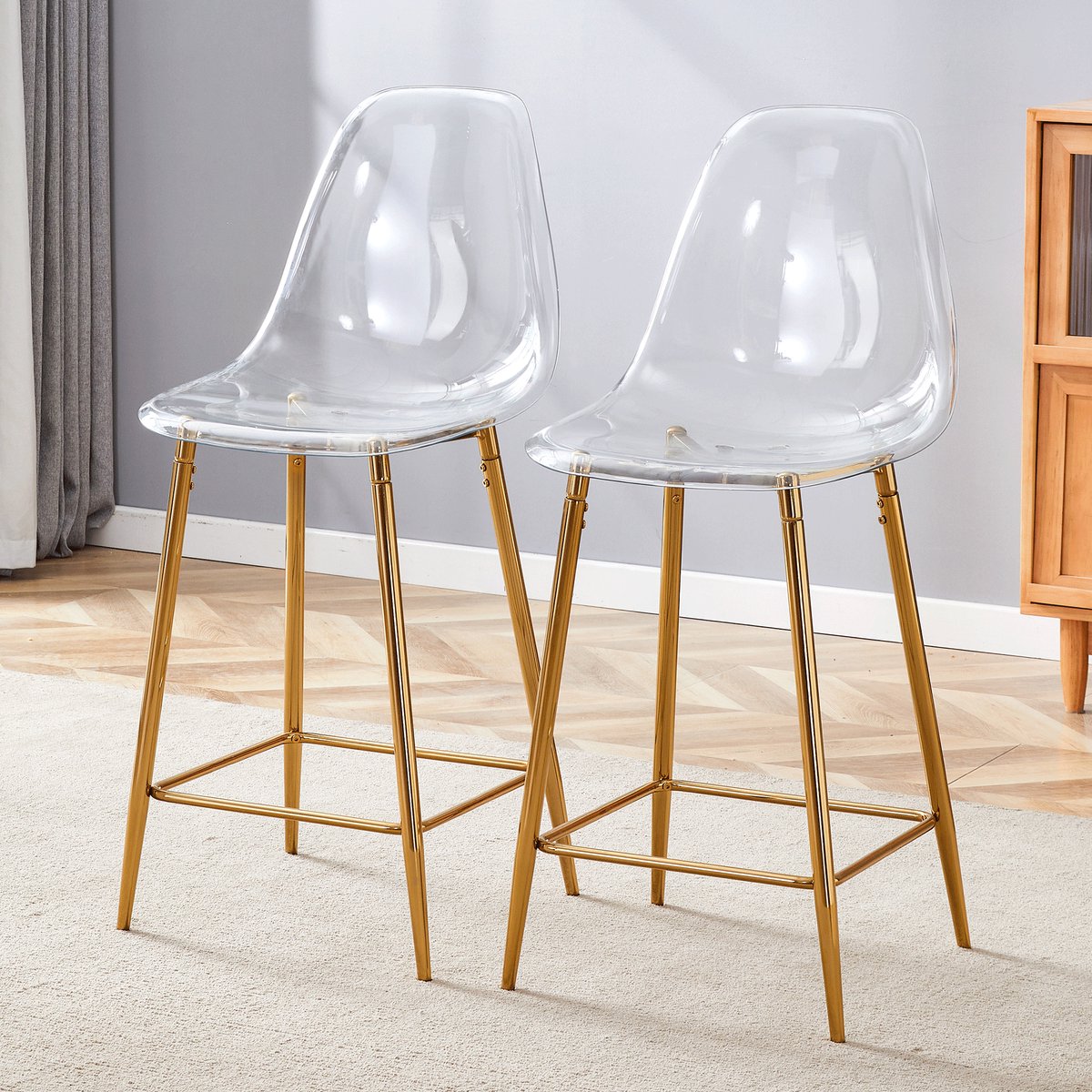 Clruro Barkruk Set - 2 Stuks - Transparant Design - Alleen Stoelen - Metaal - Zilver/Goud/Zwart
