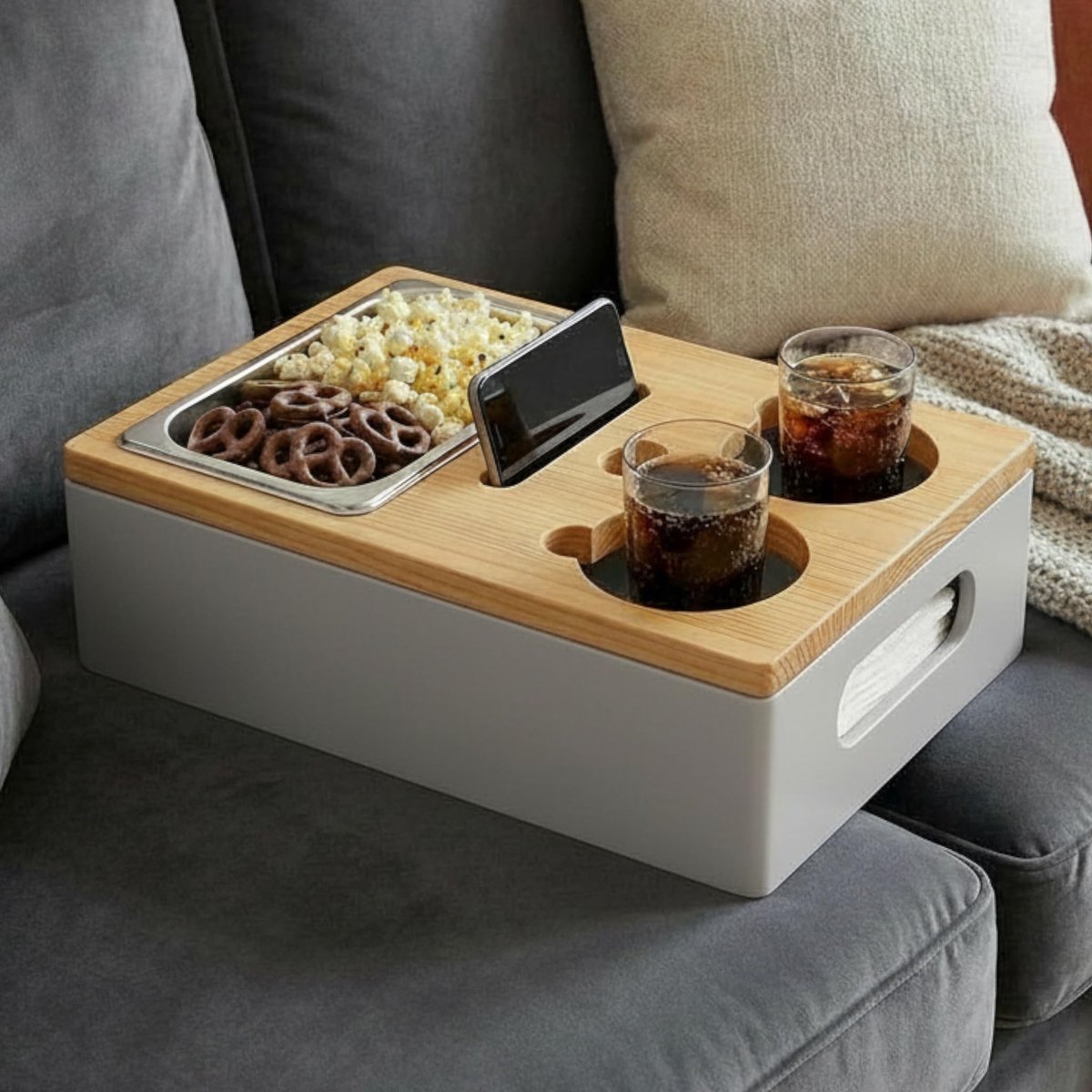 Dailygoods- Snackbox met deksel - Opbergdoos - Bankorganizer - Multifunctioneel - Roestvrijstalen schaal - Telefoonhouder