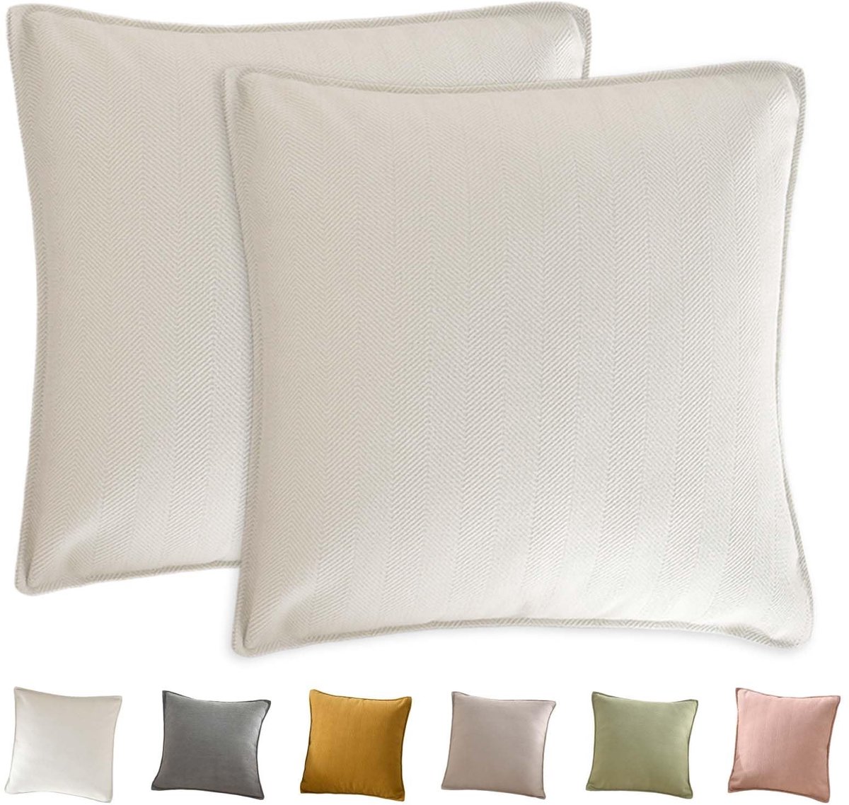 Dailygoods - Decoratieve kussenhoezen set van 2, 45 x 45 cm, zachte chenille effen bank kussenslopen, kussenslopen voor decor, vierkante kussenslopen voor slaapbank woonkamer woondecoratie (crèmewit)