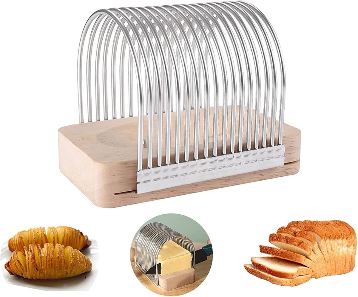 Broodsnijder - Keukengereedschap - Gelijkmatig Snijden - Verstelbare Dikte - 14 x 10.5 cm - Zilverkleurig