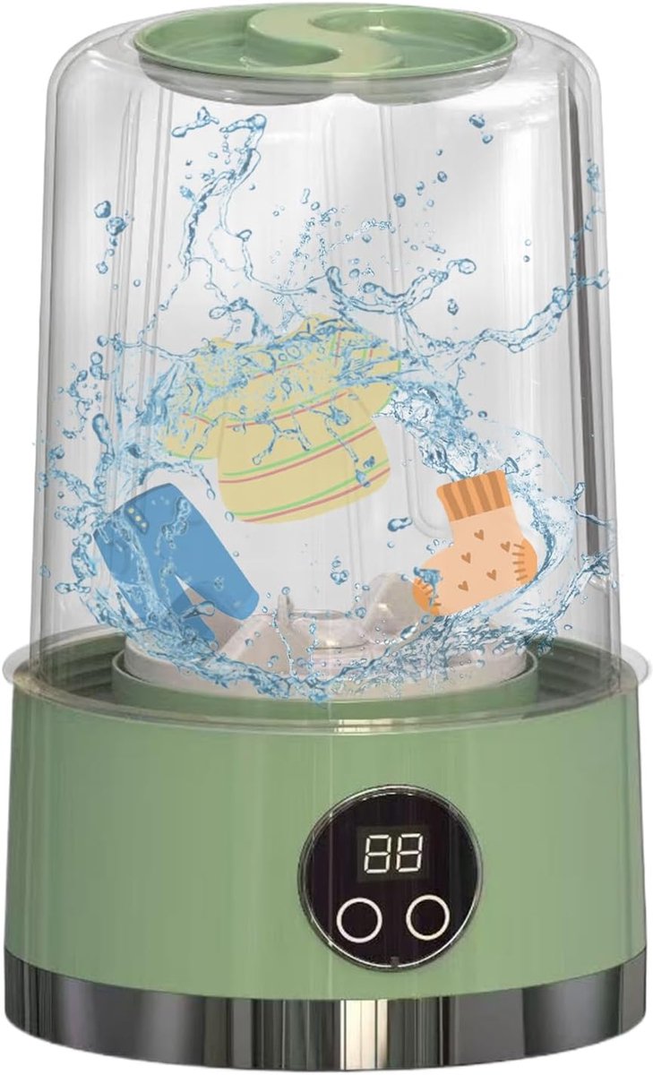 Reis wasmachine Mini wasautomaat Snel kleding reinigen Draadloos en stil 14 x 14 cm Groen