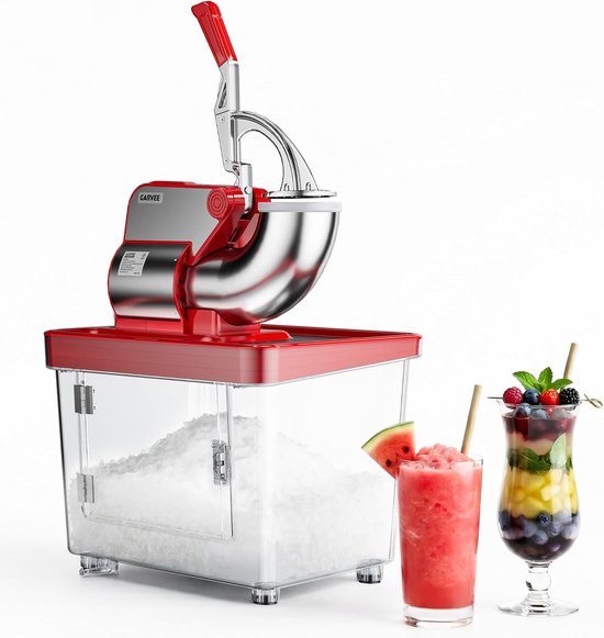 Elektrische IJscrusher - Ijsvergruizer 300W - 300 kg/u - Met 34L Transparante Opvangbak & 4 RVS Messen - Instelbare Dikte - Professionele Schaafijsmachine voor Horeca, Bars en Thuis