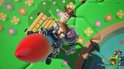 Sora, Woody en Buzz Lightyear vliegen op een raket, PS5 Kingdom Hearts III.