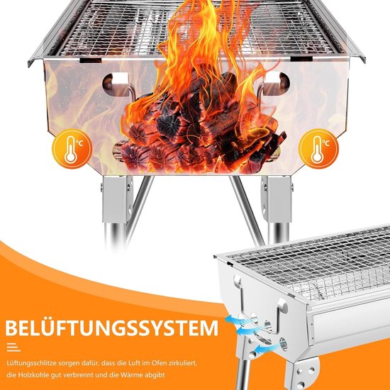 Draagbare Houtskoolgrill - Klapgrill Picknickgrill - Outdoor Koken - Montage Zonder Gereedschap - Voor 5-10 Personen - Zilver — afbeelding 3