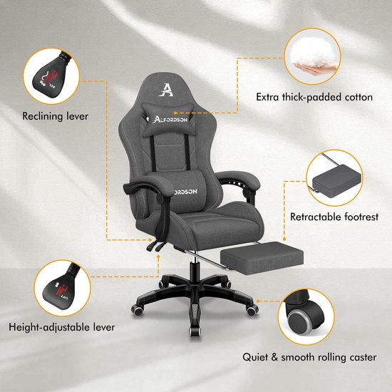 Ergonomische Gaming Chair met Massagefunctie en Verstelbare Rugleuning - Donkergrijs — afbeelding 5