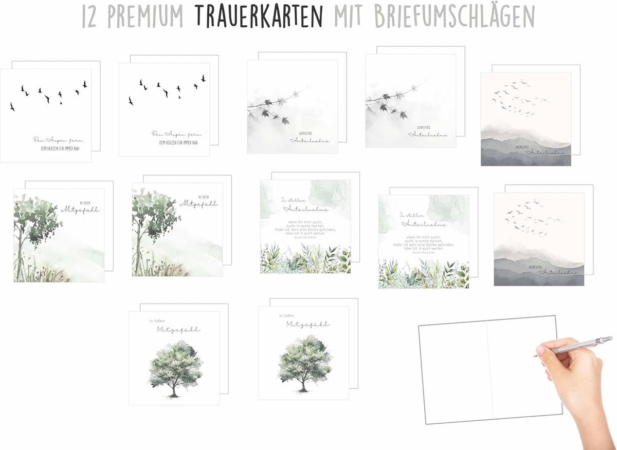 Set van 12 Exclusieve Vierkante Rouwkaarten met Envelop, Dubbele Condoleancekaarten