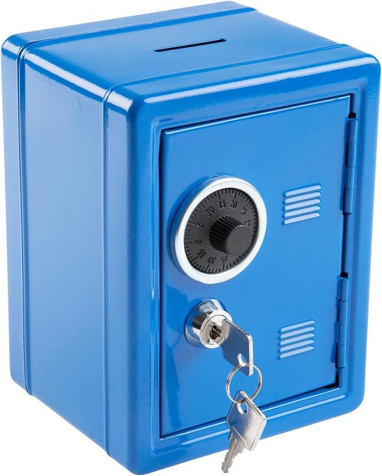 Spaarkluis - Geldkluis - Geld bewaren - Mechanisch slot - 120 x 105 x 160 mm - Blauw
