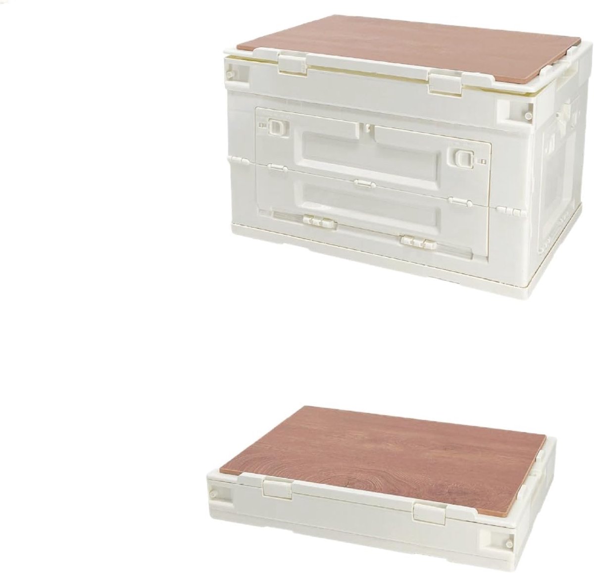 Opvouwbare Opbergbox - Camping Kist - Outdoor Kamperen - Houten Deksel - 60L Capaciteit - Wit