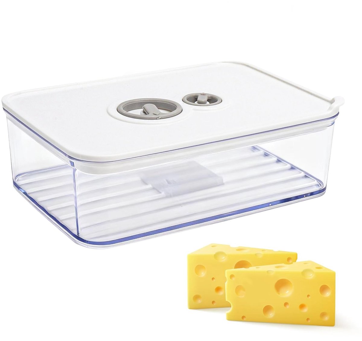 Dailygoods - Kaasbox, koelkast met deksel, vershouddoos 1250 ml met 1 etiket, vershouddoos met timer, stapelbare opbergdoos voor koelkast, kaasdoos, kaasdoos, worstdoos, groenteopslag