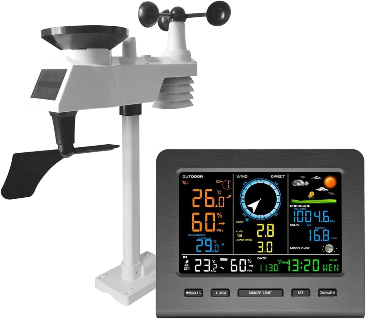 Draadloos Weerstation - Weer Meetstation - Weersvoorspelling Thuis - Geïntegreerde Buitensensor - 100m Bereik - Wit