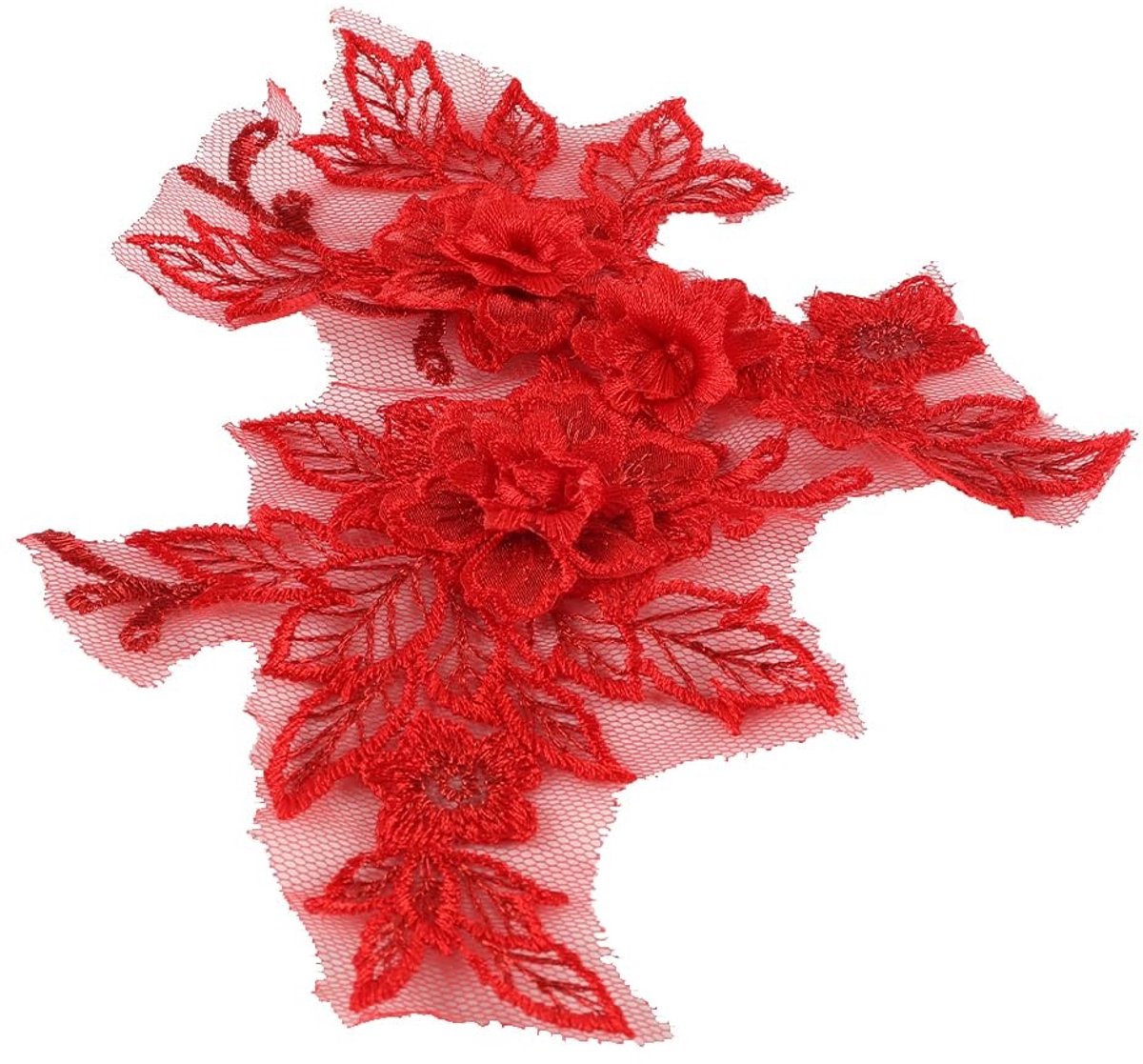Dailygoods- Bloemenkantapplicaties 3D - 2 Stuks - 19 x 15 cm - Gebruiksvriendelijk - Kantdecoratie - Polyester - Rood - Borduurpatch