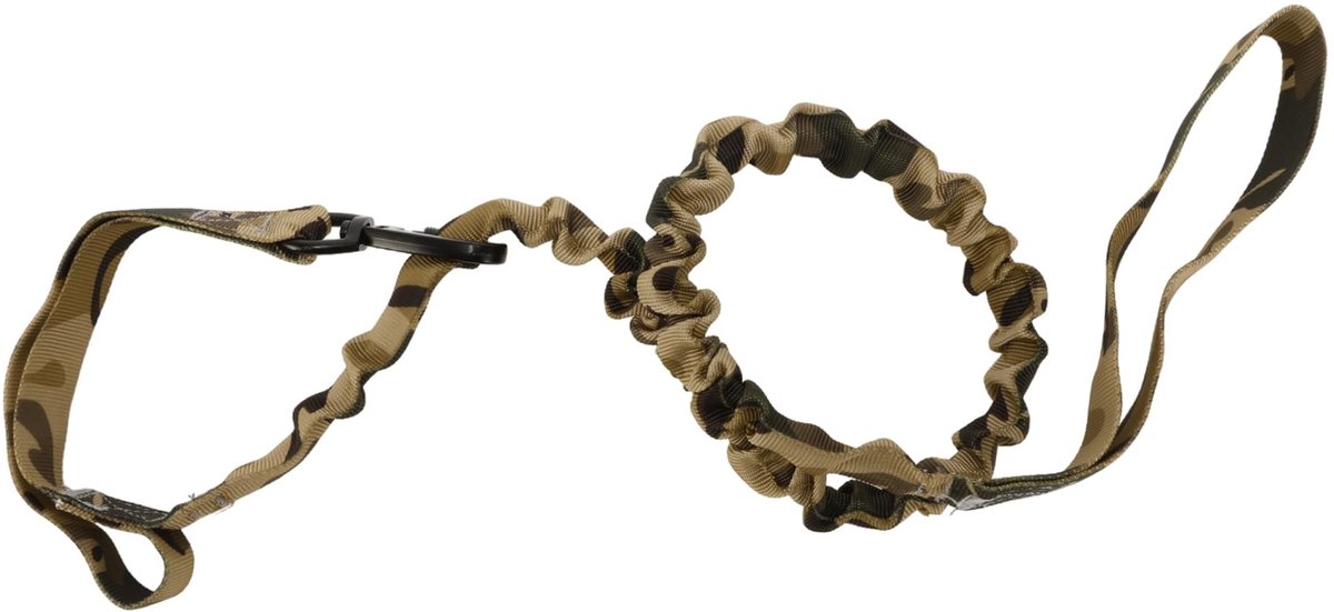 Dailygoods- Hondenriem met dubbel handvat - Veiligheidsgordel voor honden - Elastisch nylon - Koffiebruin/camouflage - Lengte 110-160 cm - Duurzaam materiaal - Hondentuig