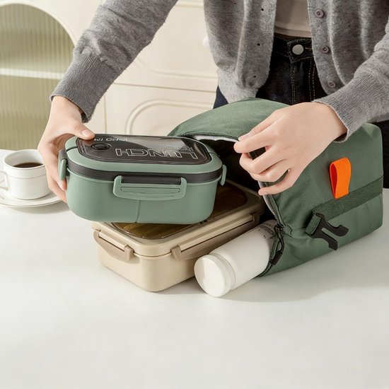 Geïsoleerde lunchtas met dikke aluminiumfolie-voering - Lekvrije thermische bentotas voor werk, school en picknicks - Ruime koel-/warmhoudtas - Inclusief verstelbare schouderriem - Geschikt voor alle leeftijden - Groen van ZVD — afbeelding 2