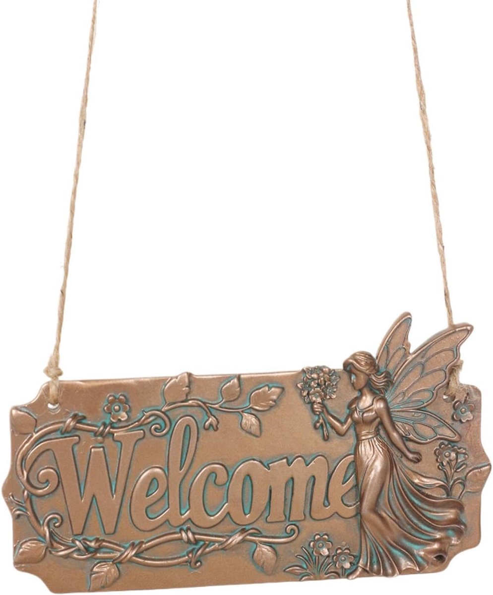 Welkomstbord Fee - Hars Decoratie - Voordeur Versieren - Weerbestendig Hars - 20x11 cm - Koper
