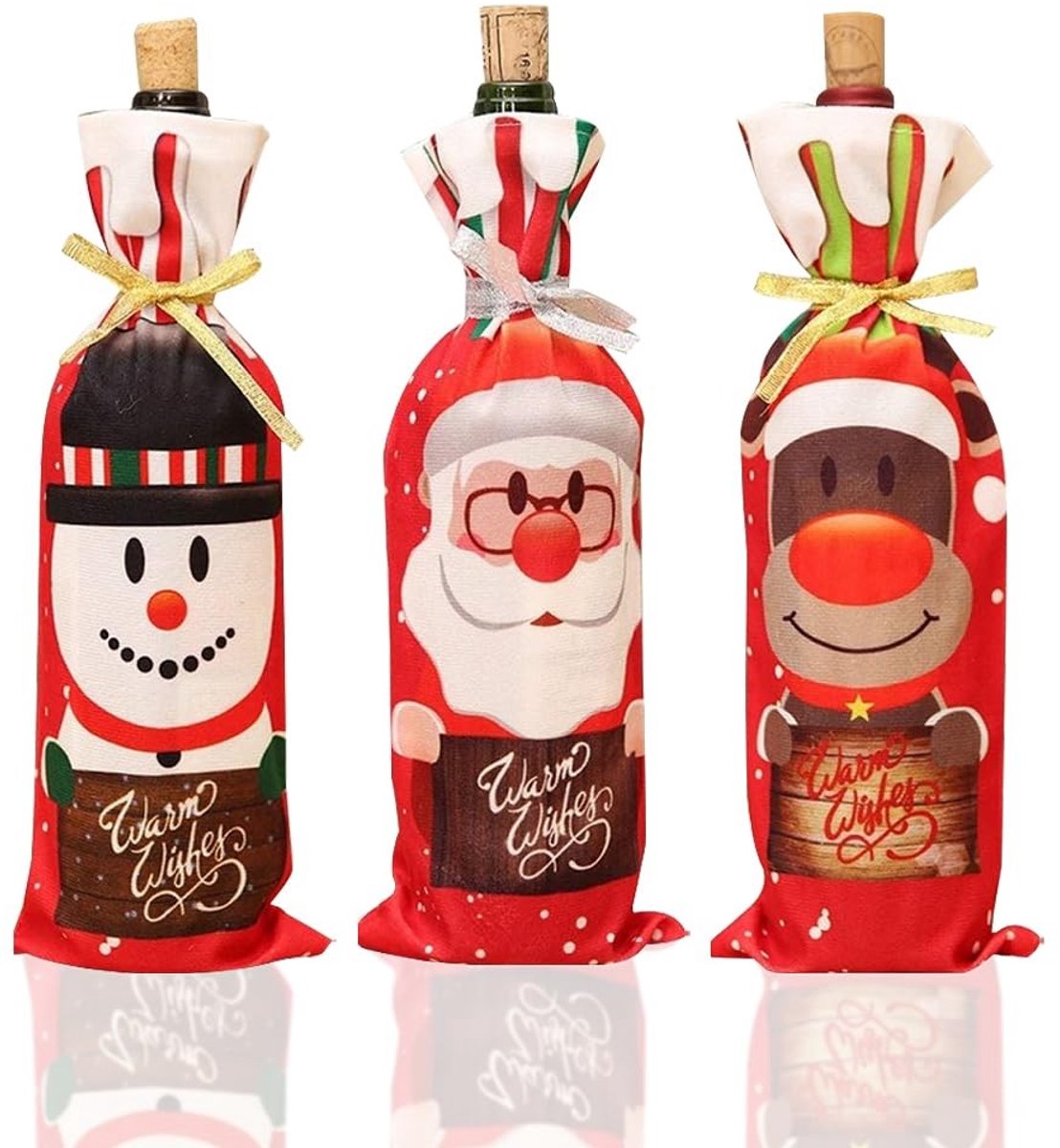 Dailygoods- Wijnflessenset 3-delig - Gebreide Tas voor Wijnflessen - Hoogwaardige Stoffen - Kerstdecoratie - Geschikt voor 500 ml Fles - Veelzijdig Inzetbaar - Wijnfleshoes