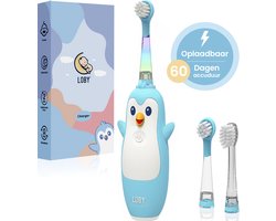 Loby Pïnguin - Elektrische tandenborstel kind - Baby tandenborstel - Oplaadbaar - Smart Timer - 0-6 Jaar - Inclusief 3 opzetborstels - Blauw