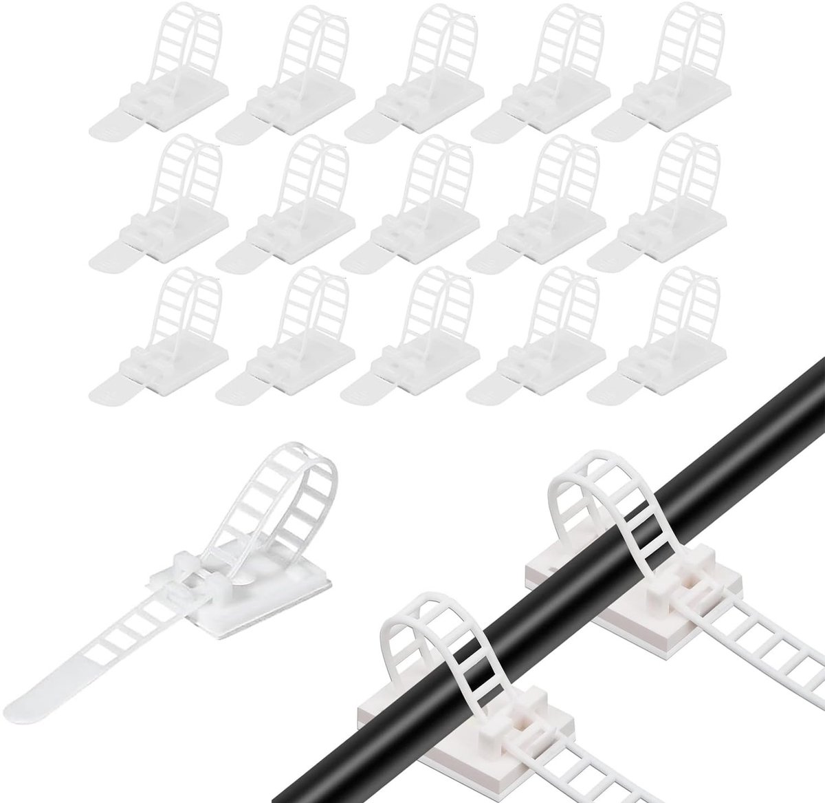 Dailygoods- Kabelhouders 50 Stuks - Verstelbare Kabelbinders - Zelfklevende Kabelclips - Kabelklemmen - Draadbeheer - Nylon 11,5 x 1,8 cm