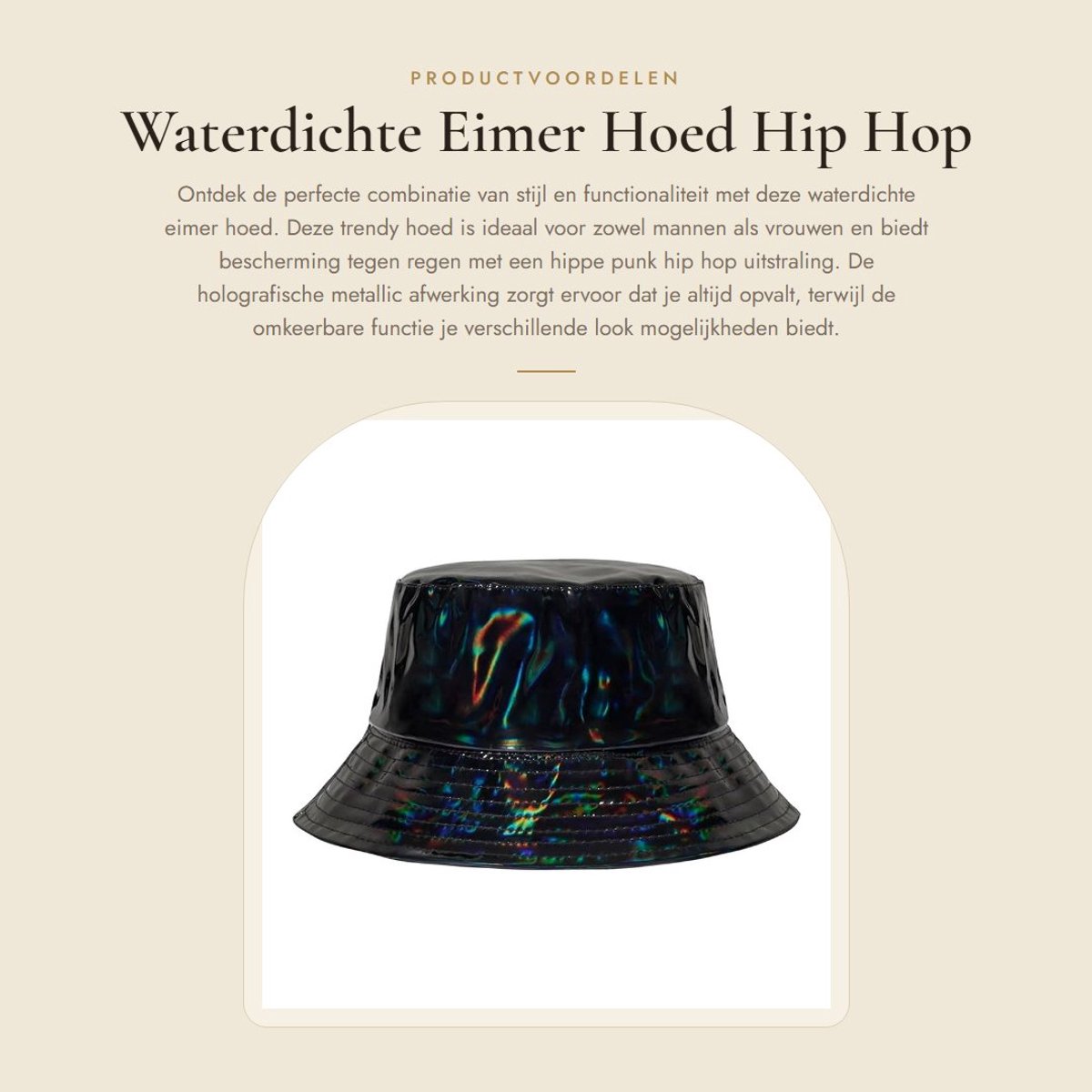 Dailygoods- Regenhoed Waterdicht - Omkeerbare Emmerhoed - Brede Rand - Punk Hip Hop Stijl - Lichtgewicht - Universele Maat 55-58 cm