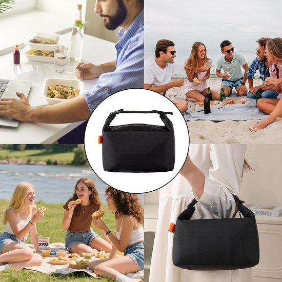 Geïsoleerde lunchtas met dikke aluminiumfolie-voering - Lekvrije thermische bentotas voor werk, school en picknicks - Ruime koel-/warmhoudtas - Inclusief verstelbare schouderriem - Geschikt voor alle leeftijden - Zwart van ZVD — afbeelding 3