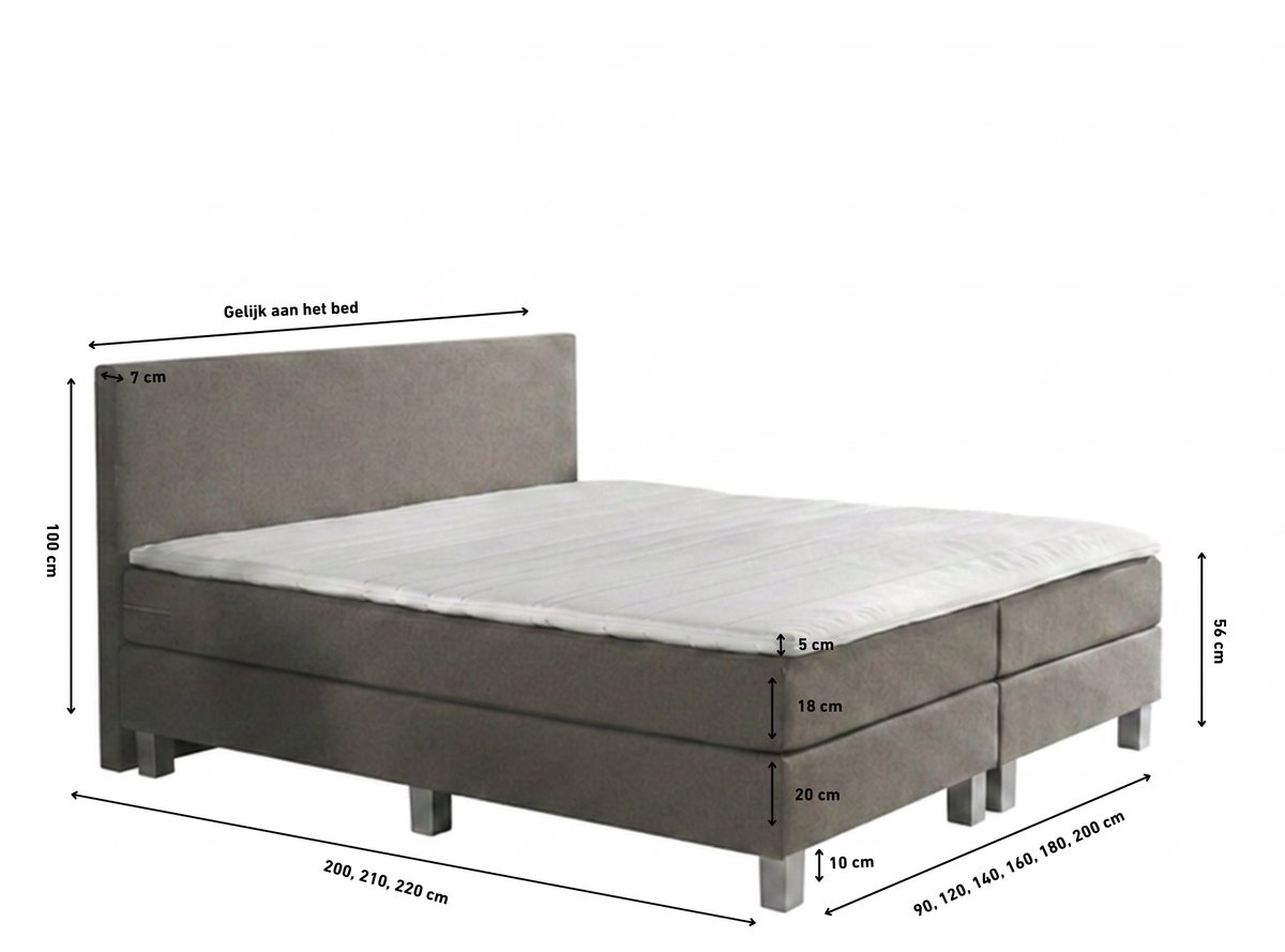 Boxspring Eefje - Beige - 180 x 200 cm | Inclusief gratis topper en antislip
