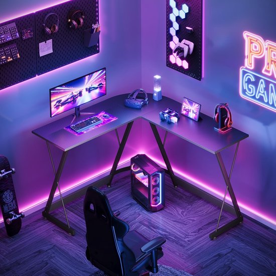 L-Vorm Gaming Bureau Hoekbureau Ruimtebesparend Bureau voor Thuis Kantoor en Gaming (Koolstof Zwart, 120x120cm) — afbeelding 5