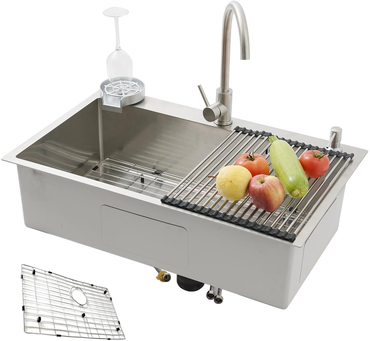 Dailygoods- Spoelbak Roestvrij Staal 304 - Grote Keukenspoelbak 80 x 50 cm - Multifunctioneel - Met Kraan - Inclusief Accessoires - Binnendiepte 20 cm - Keukensink