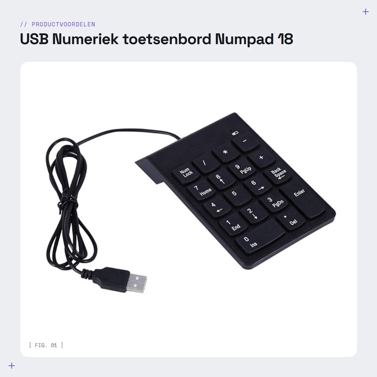 Dailygoods - USB Numeriek toetsenbord - Numpad 18 Toetsen - Compact en Lichtgewicht - Ideaal voor Spreadsheets - Plug-and-Play - Geschikt voor Laptop...