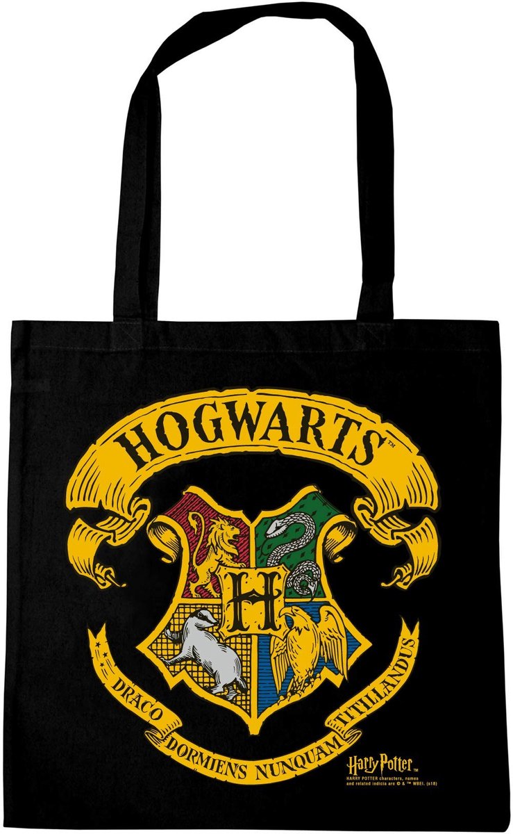 Dailygoods- Katoenen Tas met Hogwarts-logo - Zwarte Shopper - Lange Handgrepen - Duurzaam Design - 100% Katoen - Hoogwaardige Kwaliteit - Draagtas