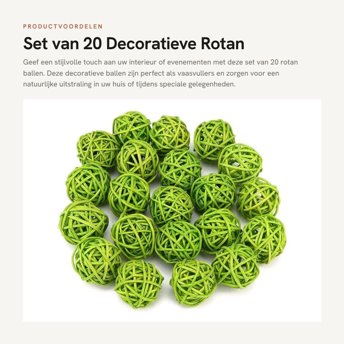 Dailygoods- Rotan Ballen Set van 20 - Decoratieve Bollen - Vaasvullers - Tuin/Kerstversiering - Hoogwaardig Rotan - Lichtgewicht en Duurzaam - Decoratieballen