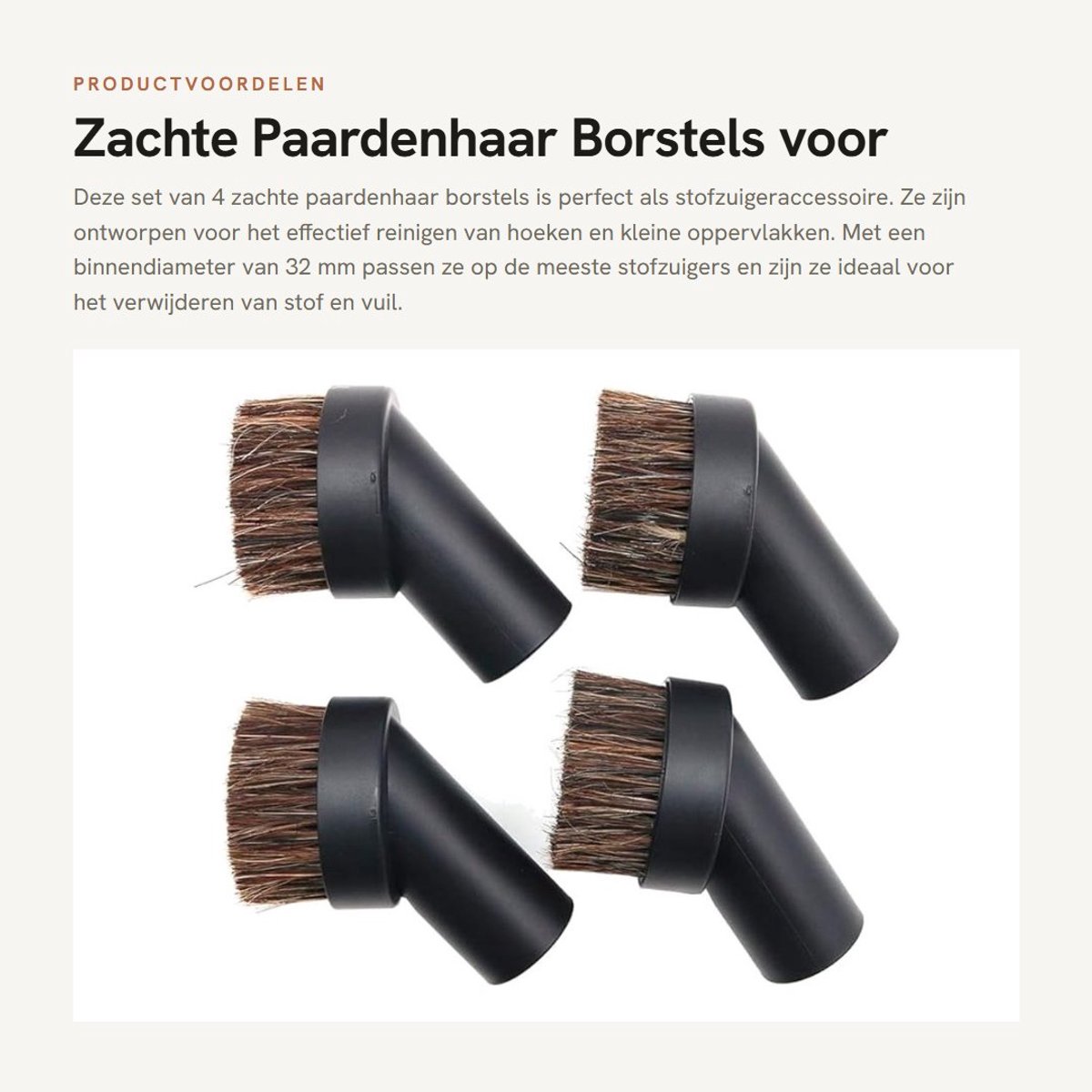 Dailygoods- Stofborstel 4 Stuks - Zachte Paardenhaar - Vervangende Borstels - Kleine Ronde Hoek - Stofzuigerbijlagen - Binnendiameter 32 mm - Stofzuigerborstel