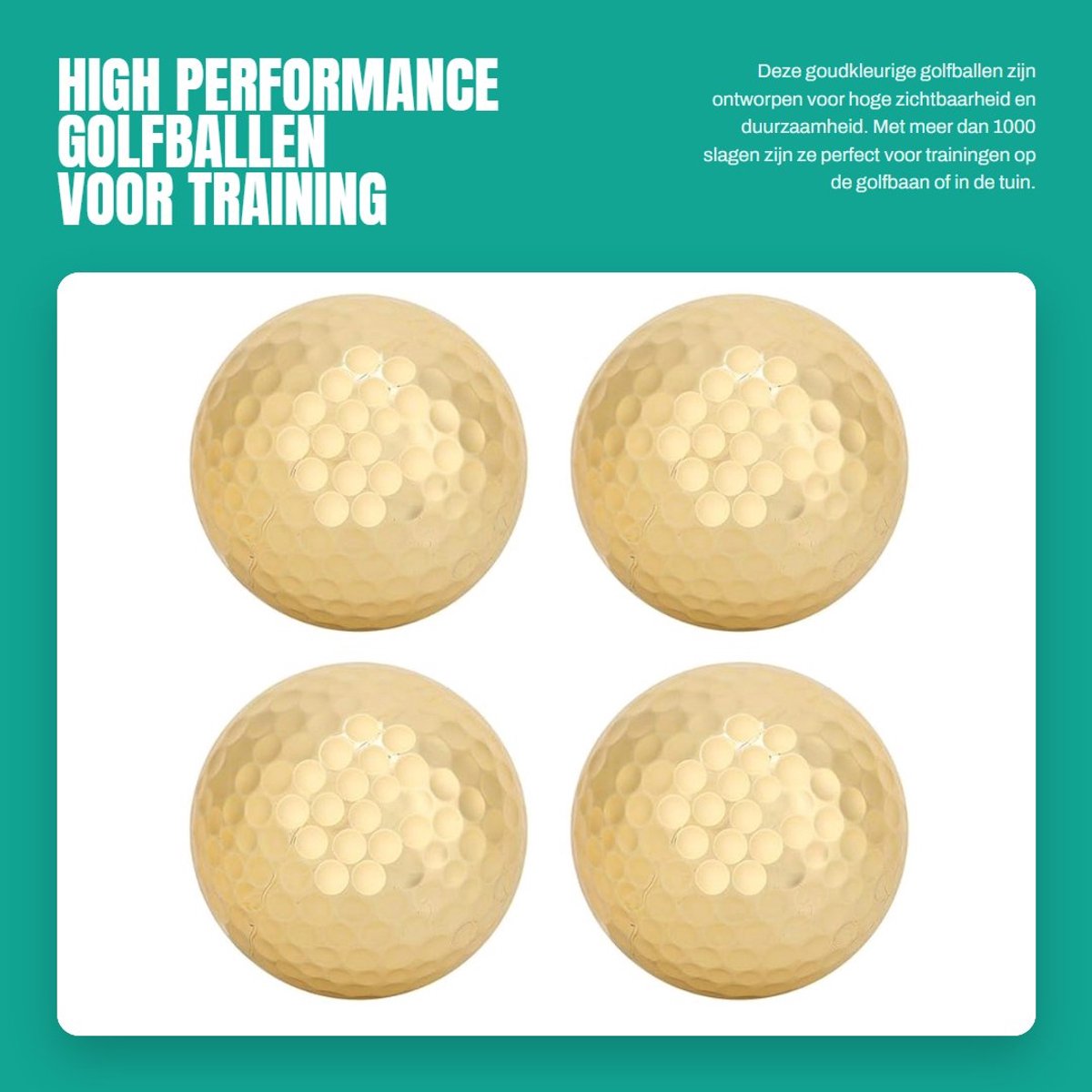 Dailygoods- Golfbal Goudkleurig voor Hoge Zichtbaarheid - Golfballen 4 Stuks - Lichtgewicht en Duurzaam - 392 Bijengaten - Perfect voor Oefeningen