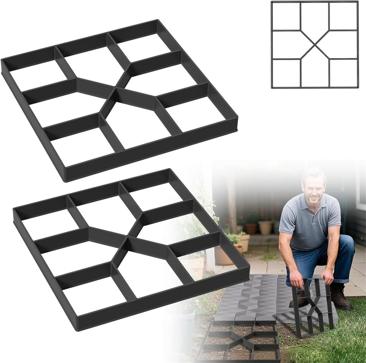 Beton Gietvorm - Bestratingsvorm Tuin - Pad Aanleggen - Herbruikbaar Materiaal - 40 x 40 cm - Zwart