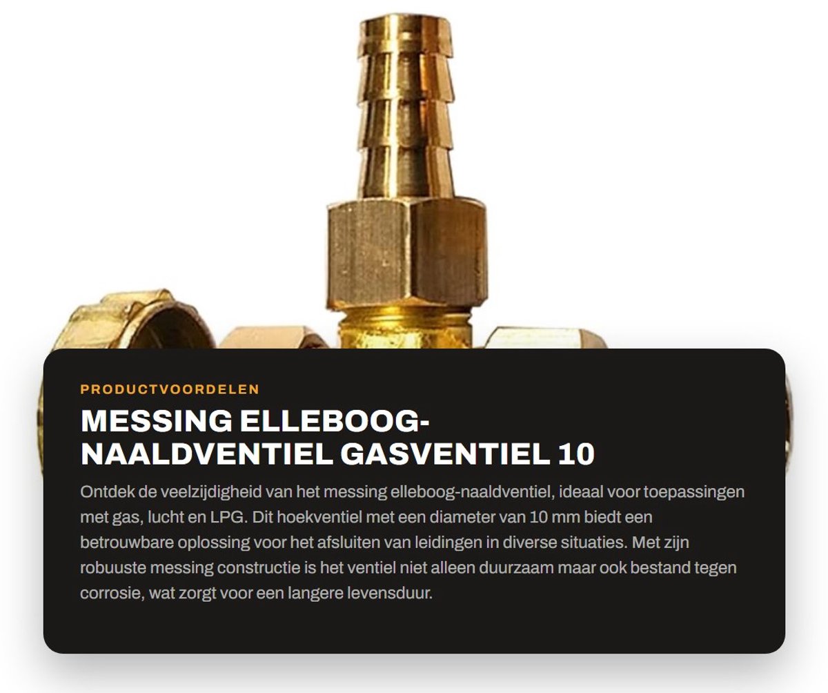 Dailygoods- Naaldventiel Messing - Hoekventiel 10 mm - Parallelventiel - Afsluiter - Corrosiebestendig - Veilige Verbinding