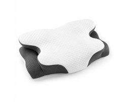 Sleeptime® Vlinderkussen Memory Foam – Tegen Nekklachten & Slaapapneu – 69×40x15cm – Wit/Antraciet – Rug Zij Buikslapers