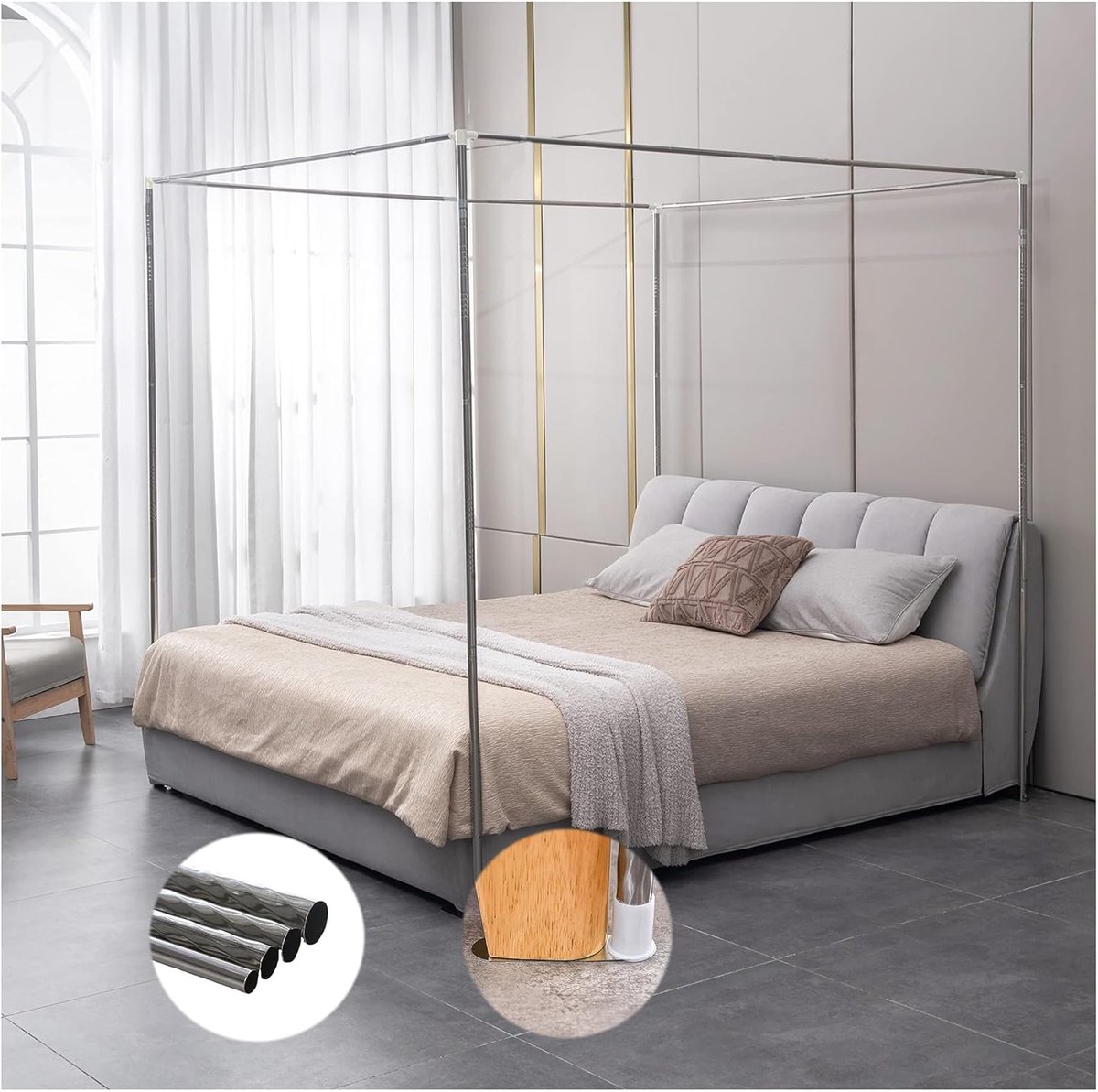 Hemelbed Frame - Bed Decoratie - Slaapkamer Aankleden - Verdikt Metaal - California King - Zwart